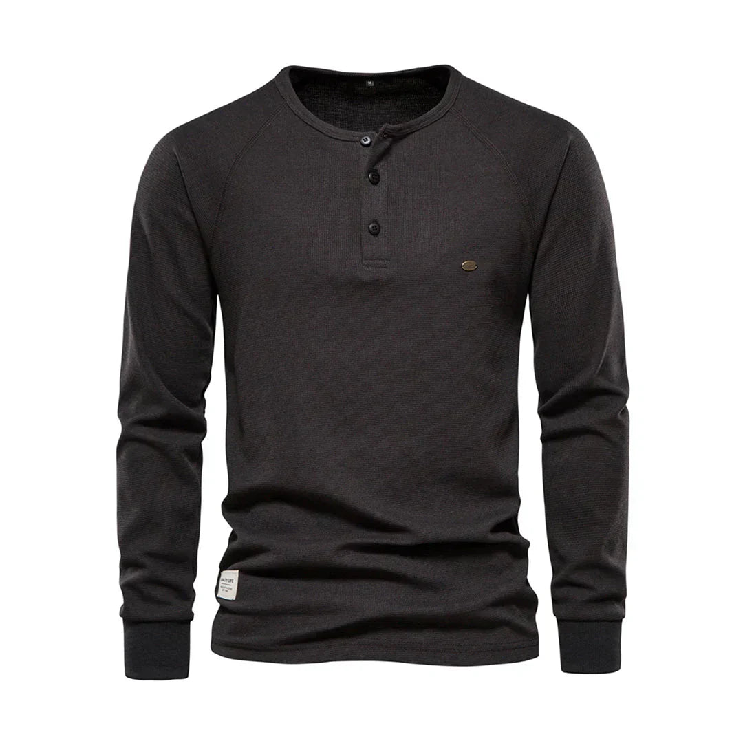 Men's Henley Shirt Long Sleeve Button Neck Casual Top