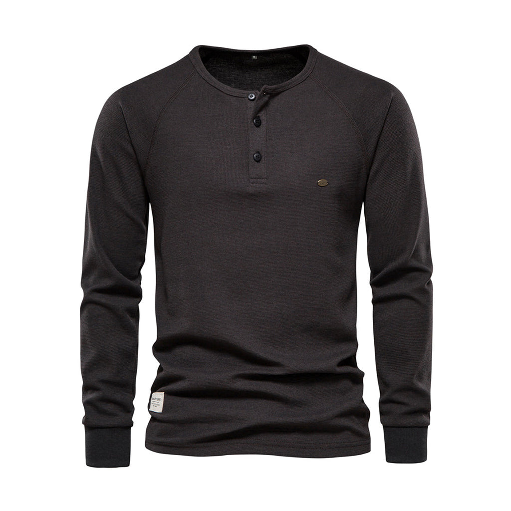 Men's Long Sleeve Henley Shirt Waffle Texture Casual Fit