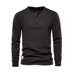 Men's Long Sleeve Henley Shirt Waffle Texture Casual Fit