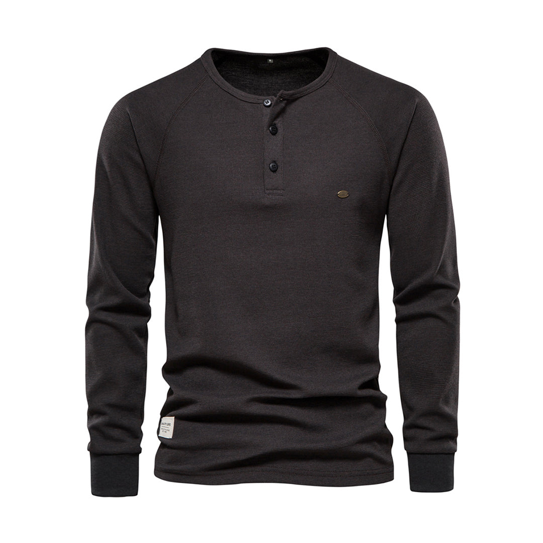 Men's Long Sleeve Henley Shirt Waffle Texture Casual Fit