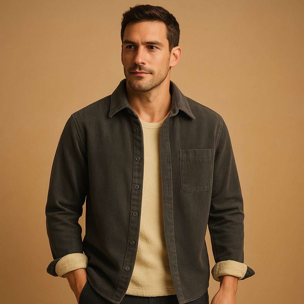 Men's Long-Sleeve Corduroy Overshirt for Fall Layering - Gray