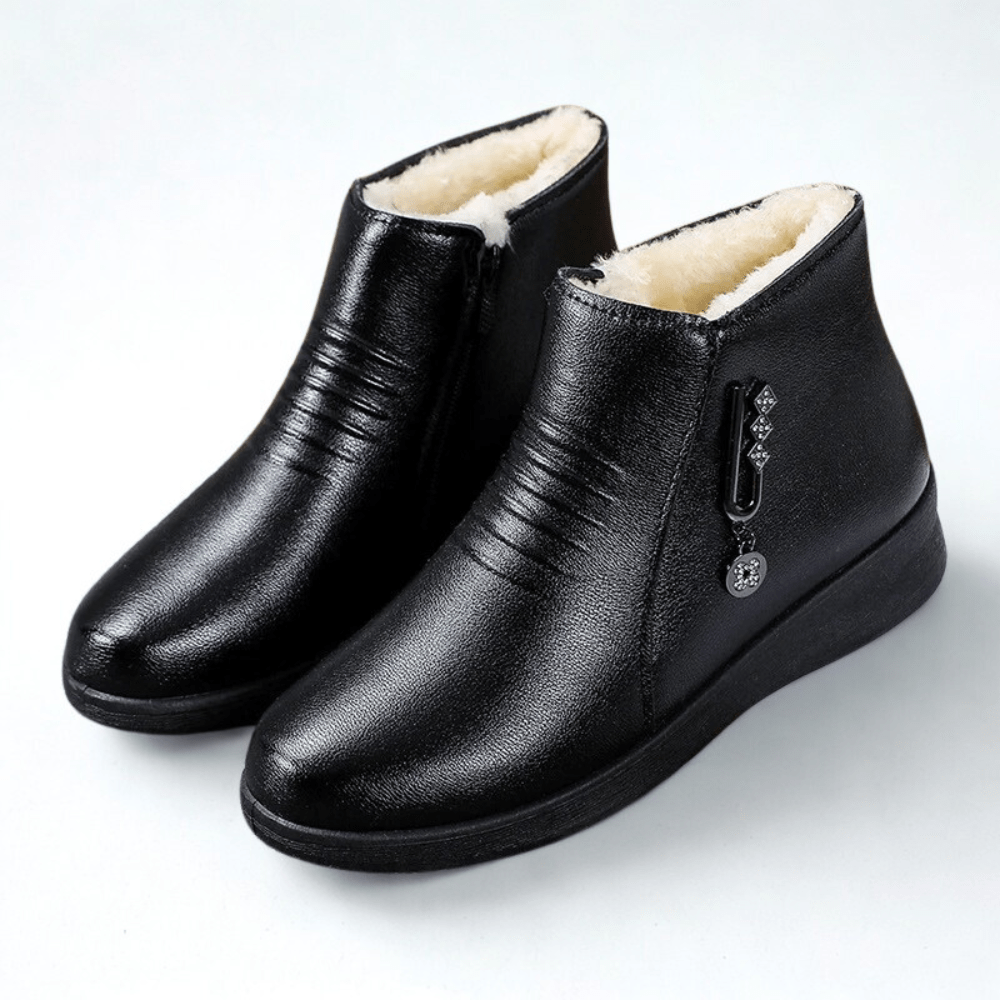 Women's Faux Fur Lined Flat Ankle Boots with Zipper