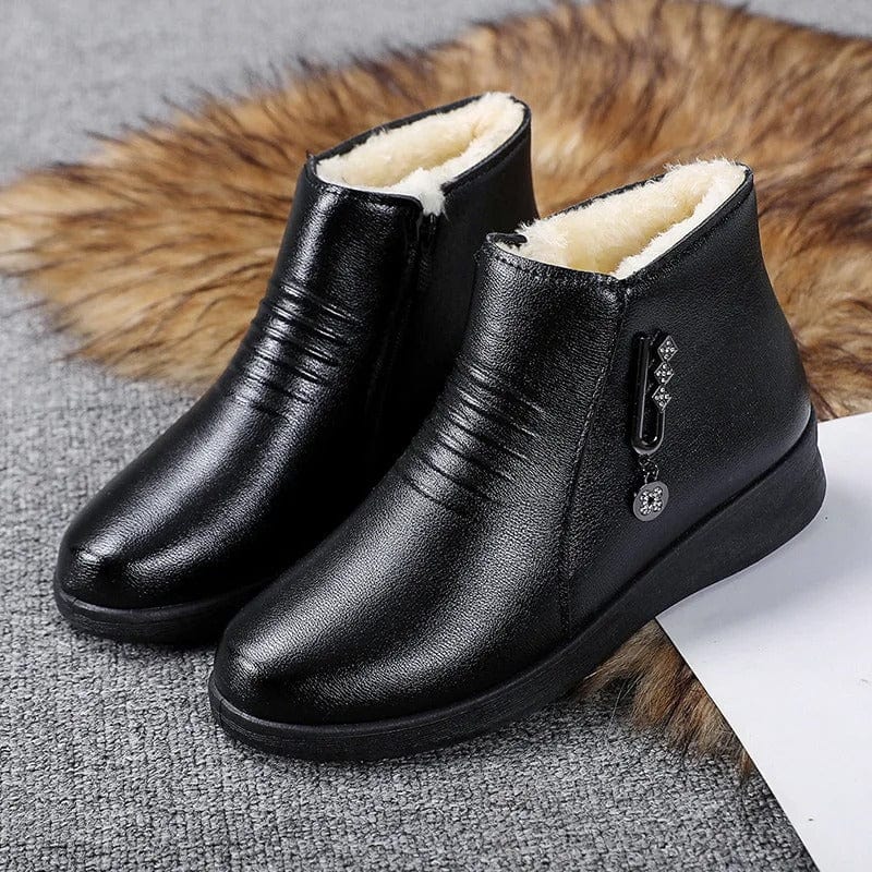 Women's Faux Fur Lined Flat Ankle Boots with Zipper
