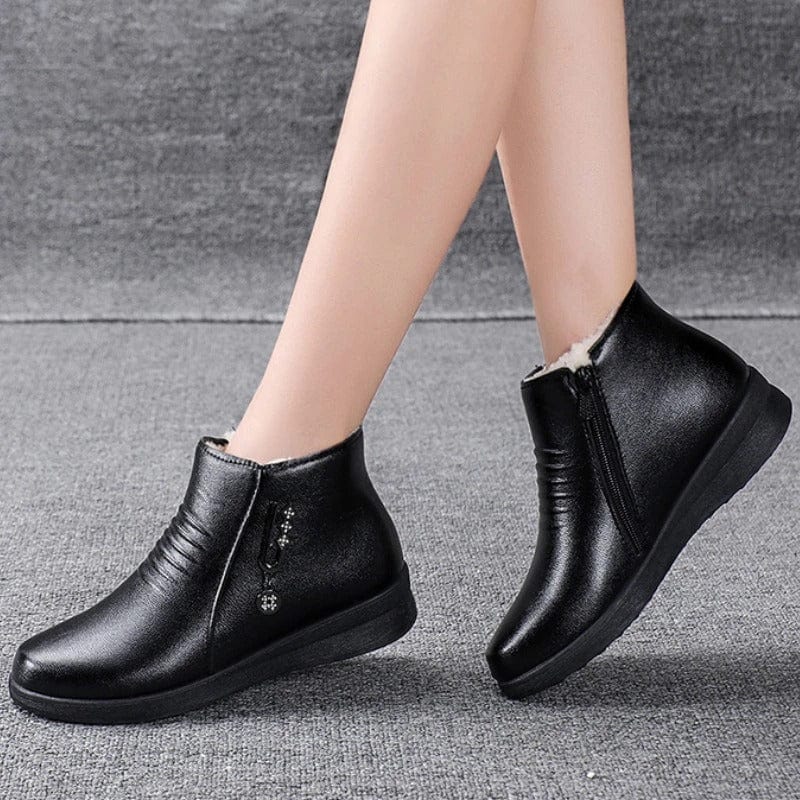 Women's Faux Fur Lined Flat Ankle Boots with Zipper