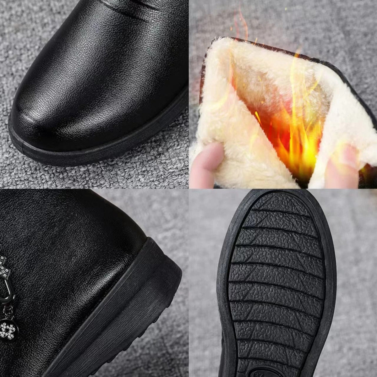 Women's Faux Fur Lined Flat Ankle Boots with Zipper – Black