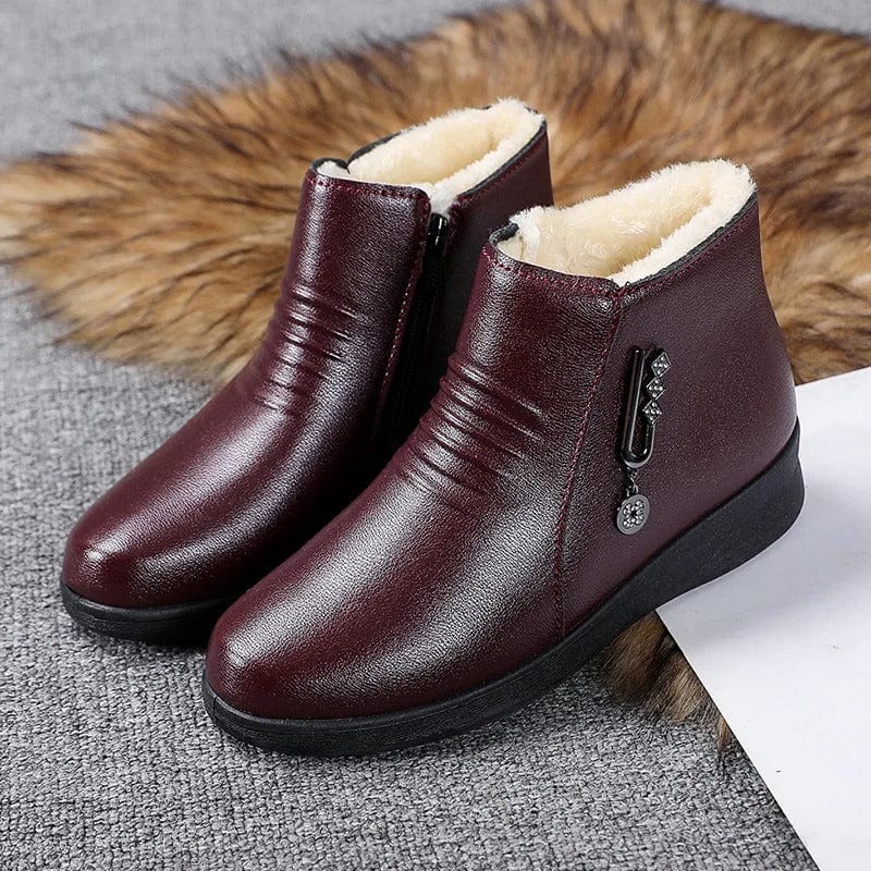 Women's Faux Fur Lined Flat Ankle Boots with Zipper