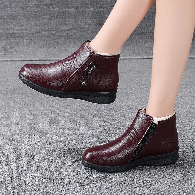 Women's Faux Fur Lined Flat Ankle Boots with Zipper