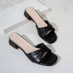 Women's Cross-Strap Sandals Block Heel Slide Open Toe Square