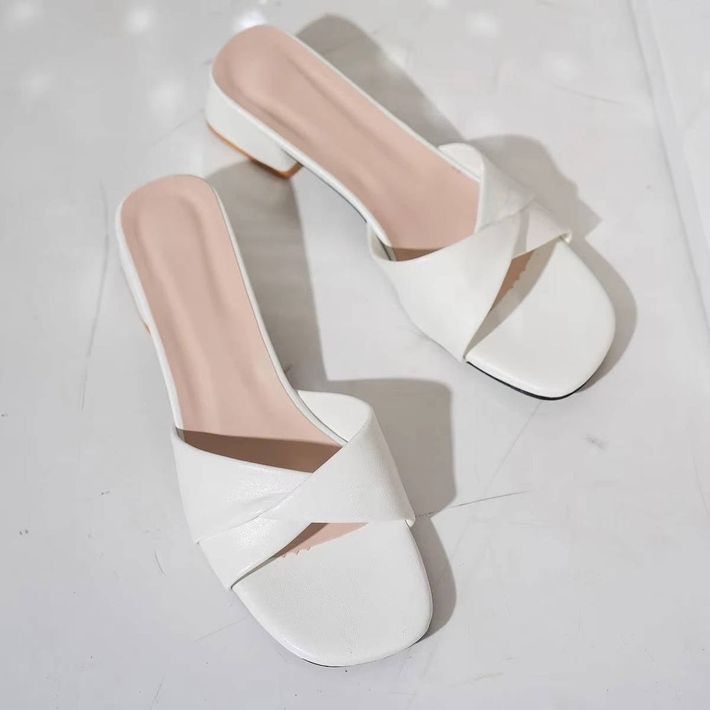 Women's Cross-Strap Sandals Block Heel Slide Open Toe Square