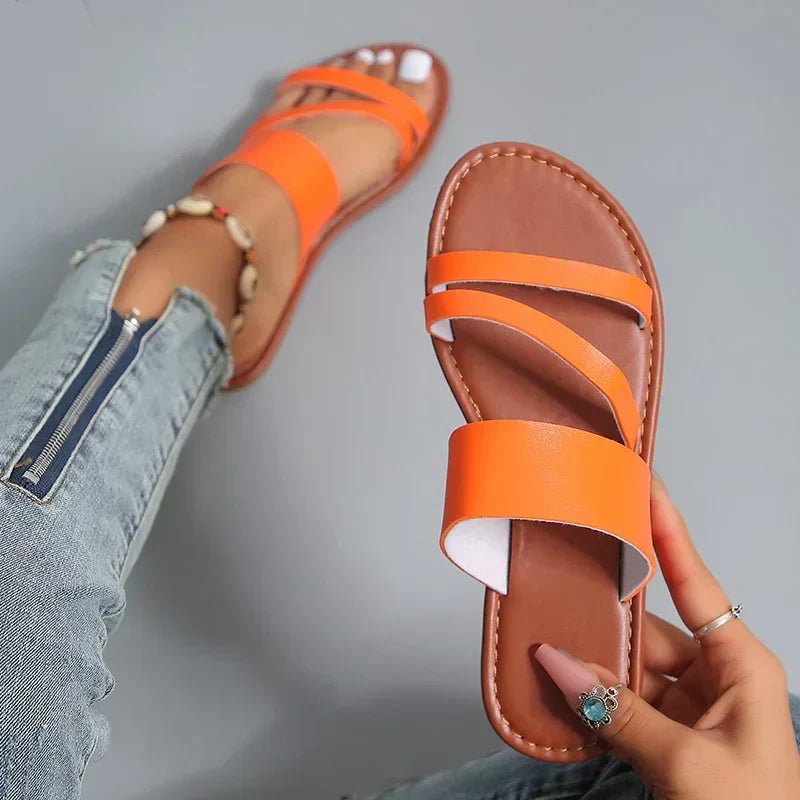 Women's Cross-Strap Sandals Cushioned Flat Slip-On Summer