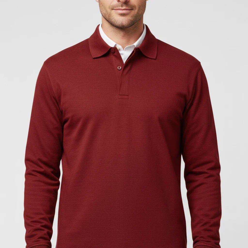 Men's Smart Casual Polo Shirt Long Sleeve Collared Top