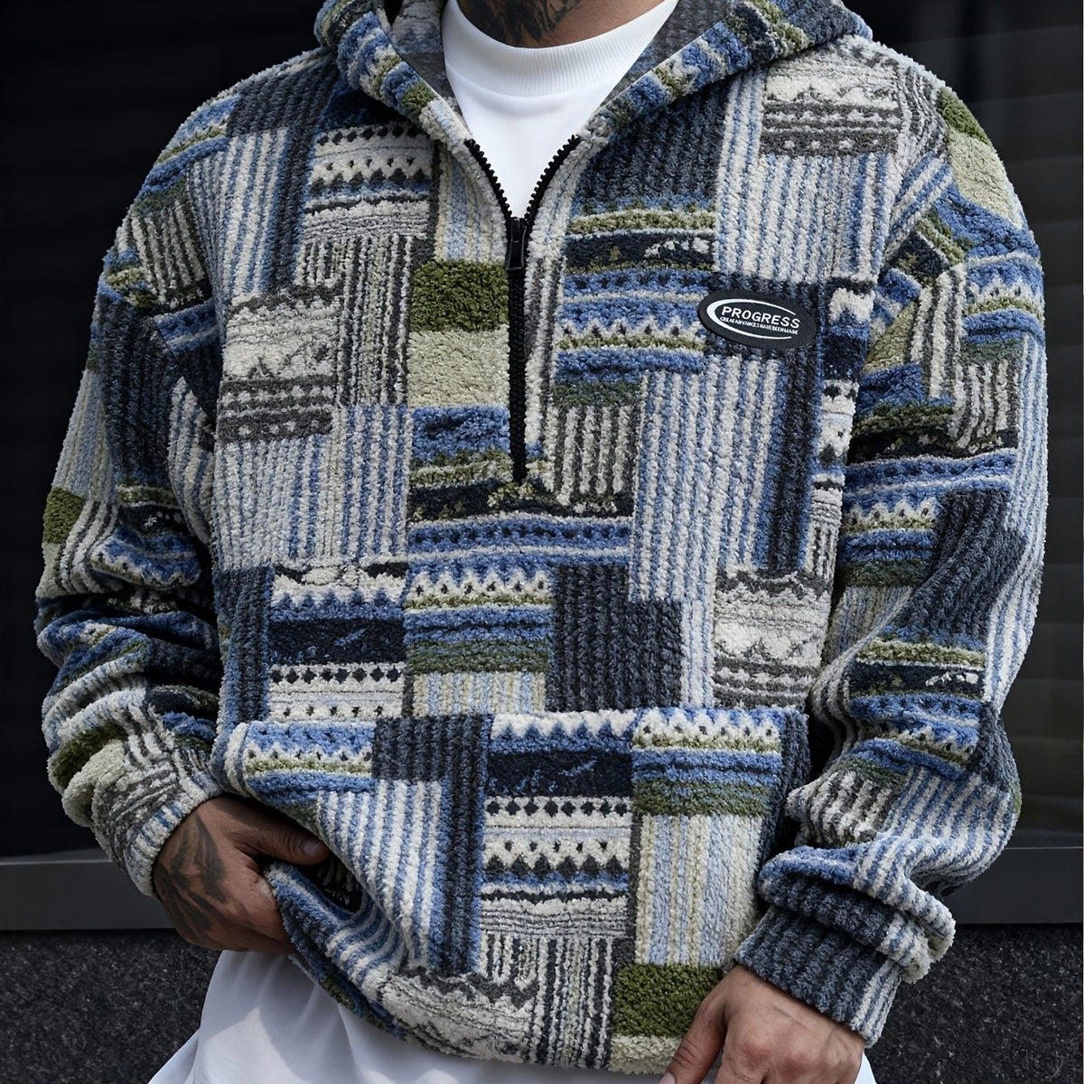 Women's Cozy Pattern Knit Quarter-Zip Pullover - Sky Blue