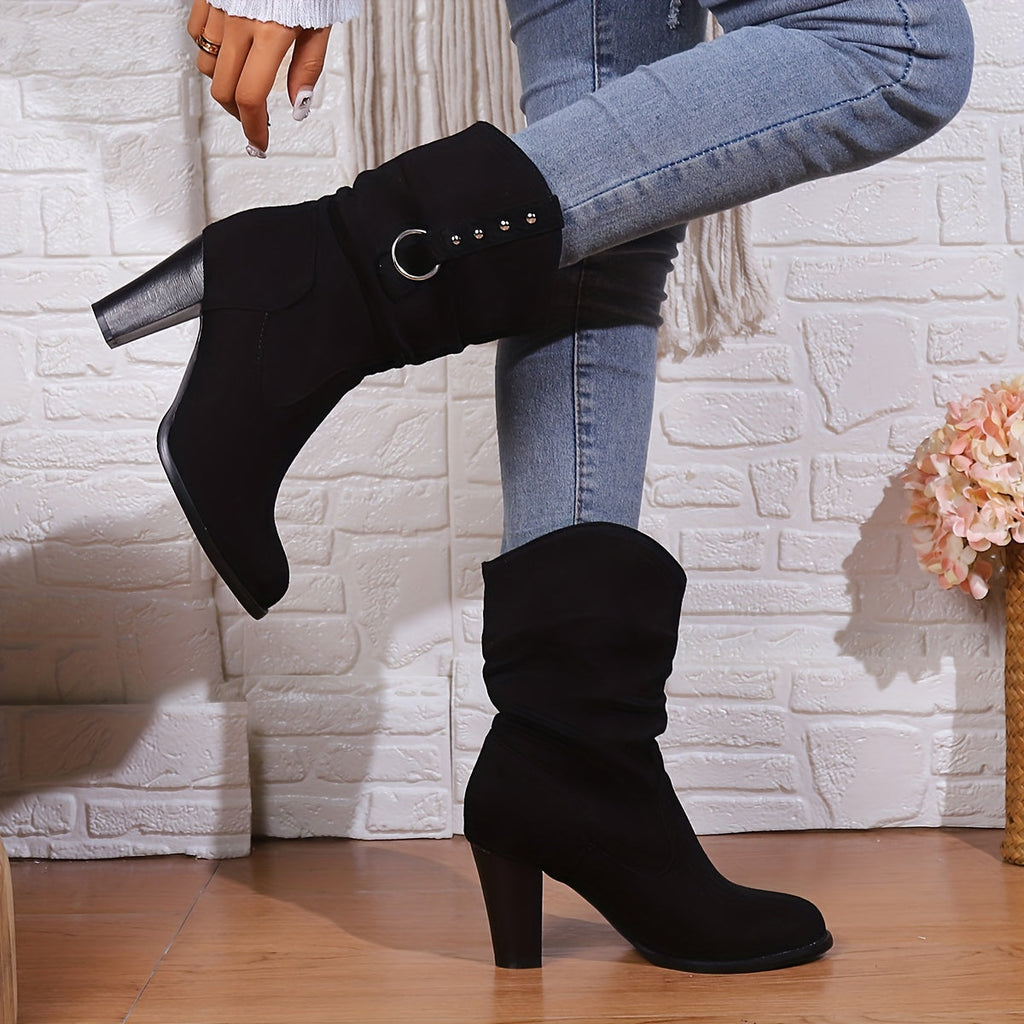 Women's Relaxed Fold Cowgirl Booties with Ring Accent