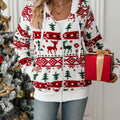 Women's Holiday Pattern Soft Hoodie Cardigan for Cozy Nights - Red & Green Print