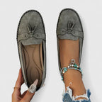 Women's Suede Bow Loafers Slip-On Moccasin Flat Shoes
