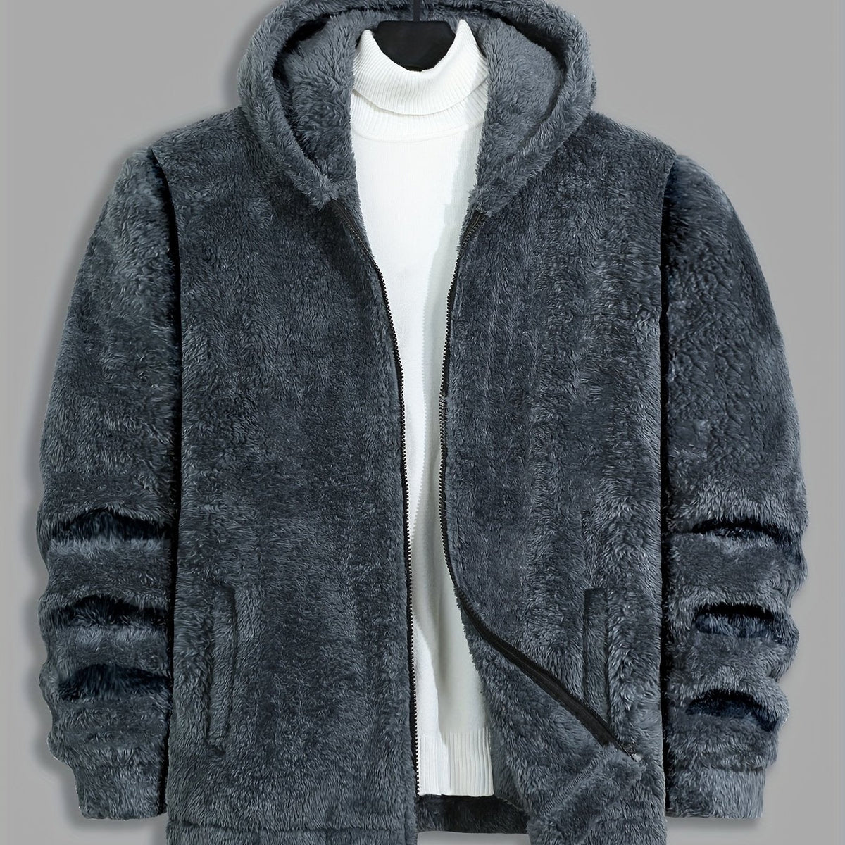 Women's Warm Full-Zip Hooded Jacket with Plush Feel - Dark Gray