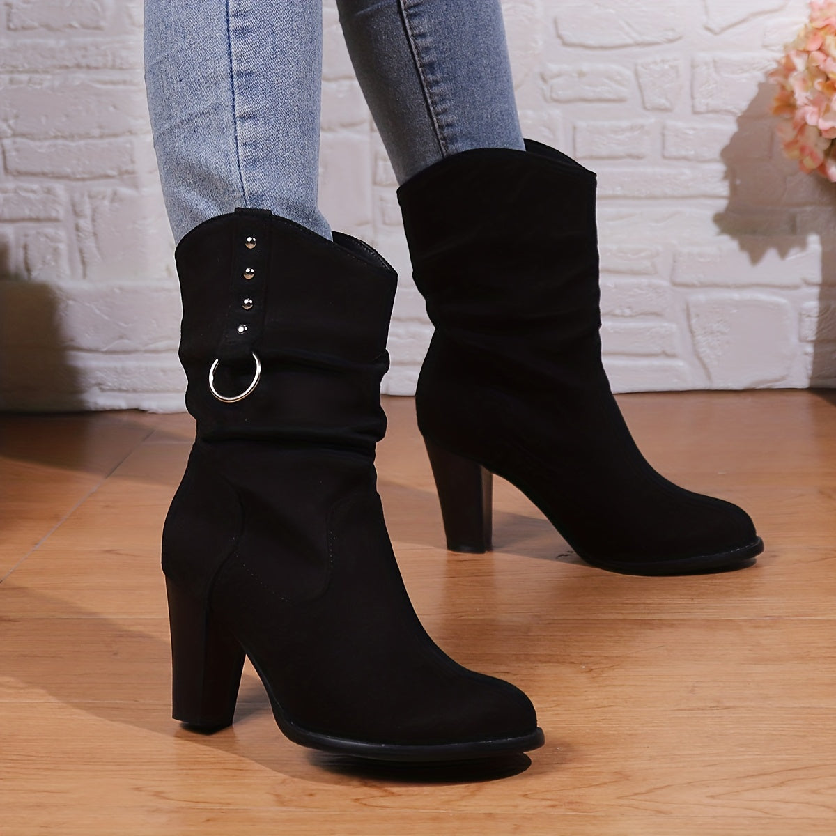 Women's Relaxed Fold Cowgirl Booties with Ring Accent
