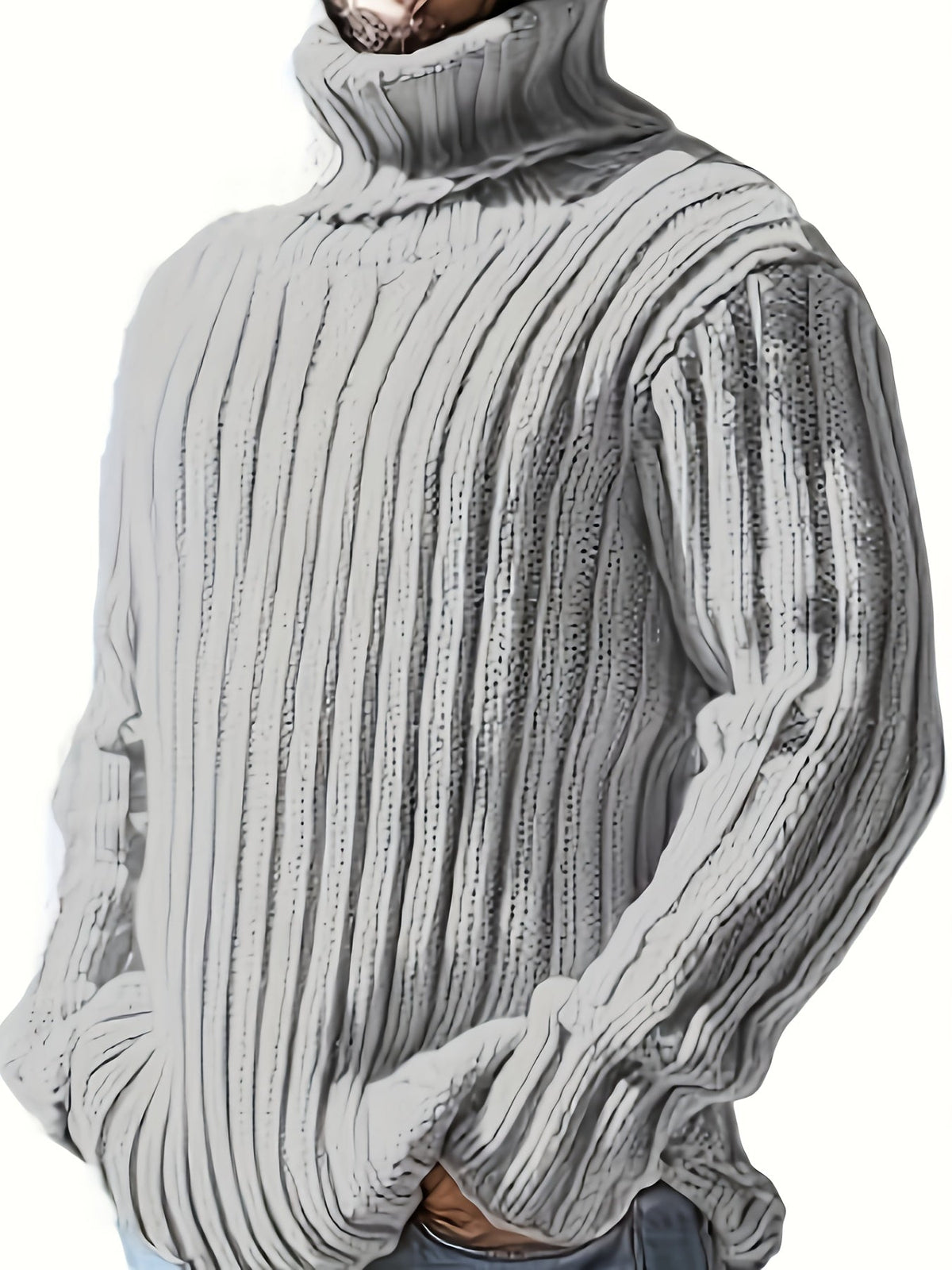 Women's High Neck Rib Texture Easy Fit Knit Pullover