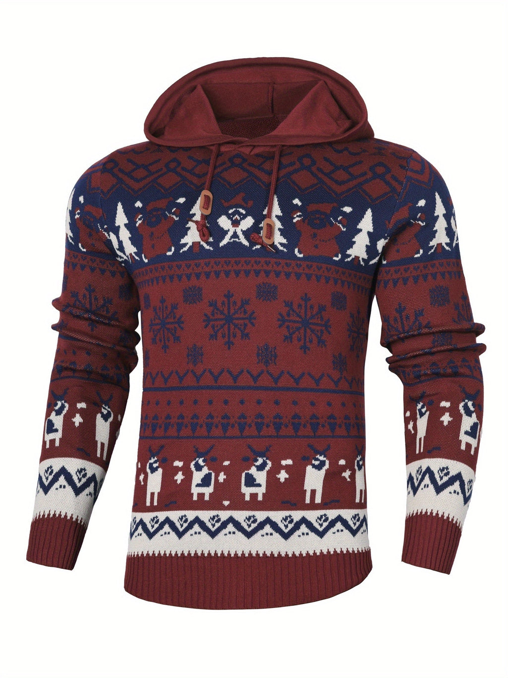 Women's Holiday Knit Hoodie Sweater with Reindeer Pattern