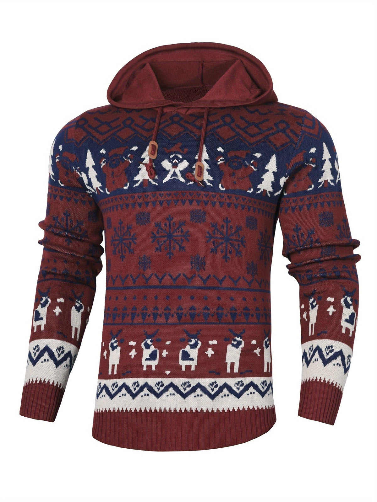Women's Holiday Knit Hoodie Sweater with Reindeer Pattern