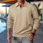 Men's Textured Half Zip Sweatshirt Smart Casual Polo Style