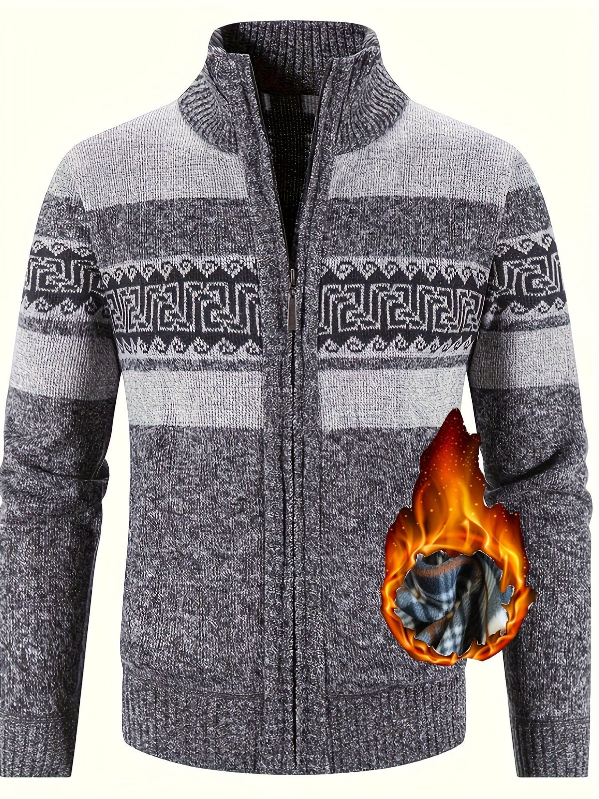 Women's Lined Zip-Front Knit Cardigan with Stand Collar