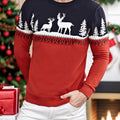 Women's Red Holiday Sweater with Reindeer and Pines - Red