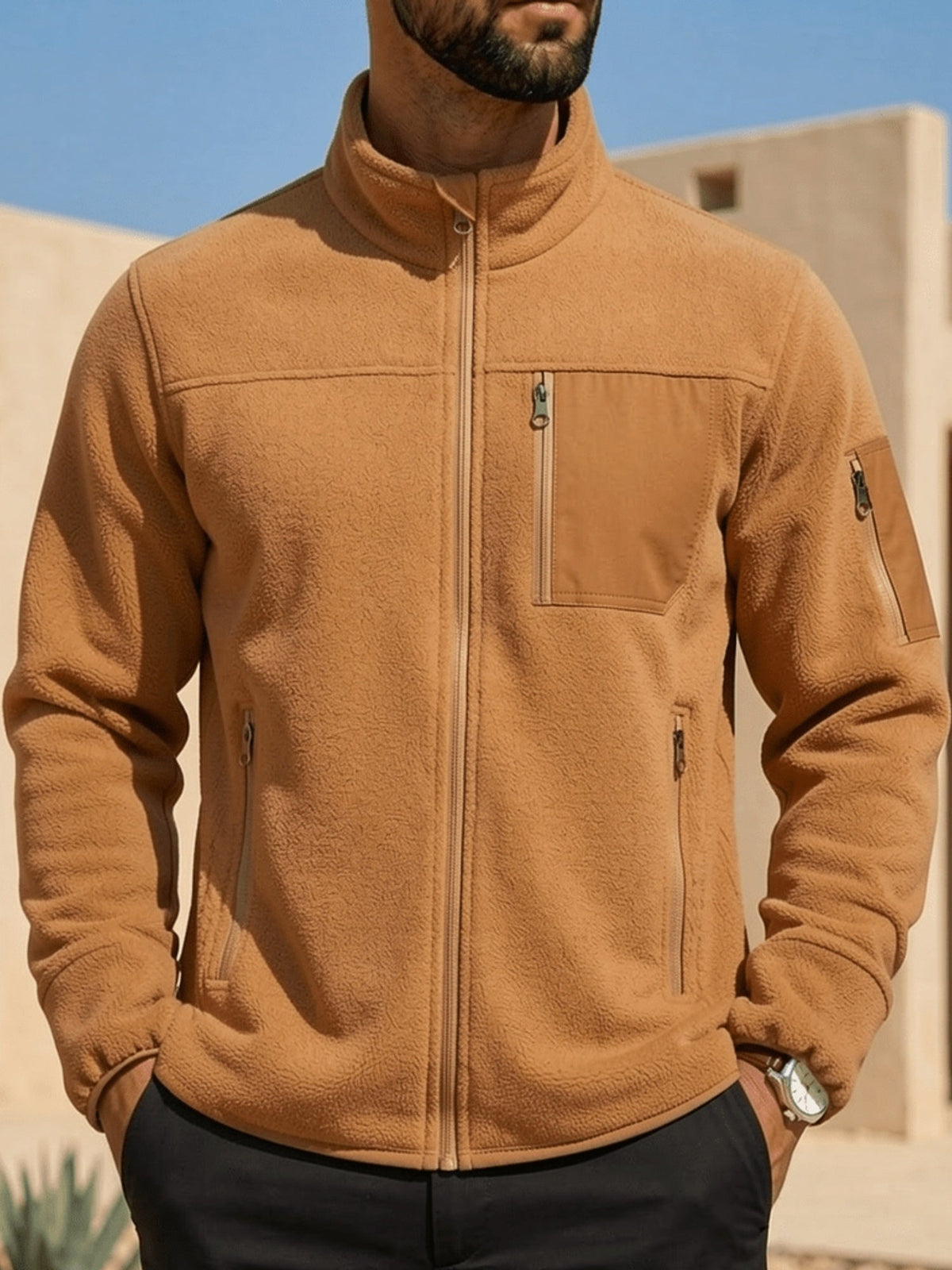 Women's Zip-Pocket Outdoor Jacket with Stand-Up Collar