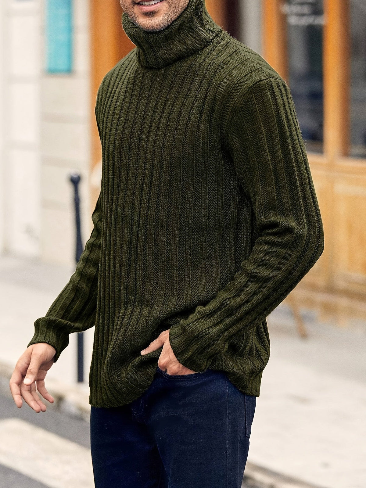 Women's High Neck Rib Texture Easy Fit Knit Pullover