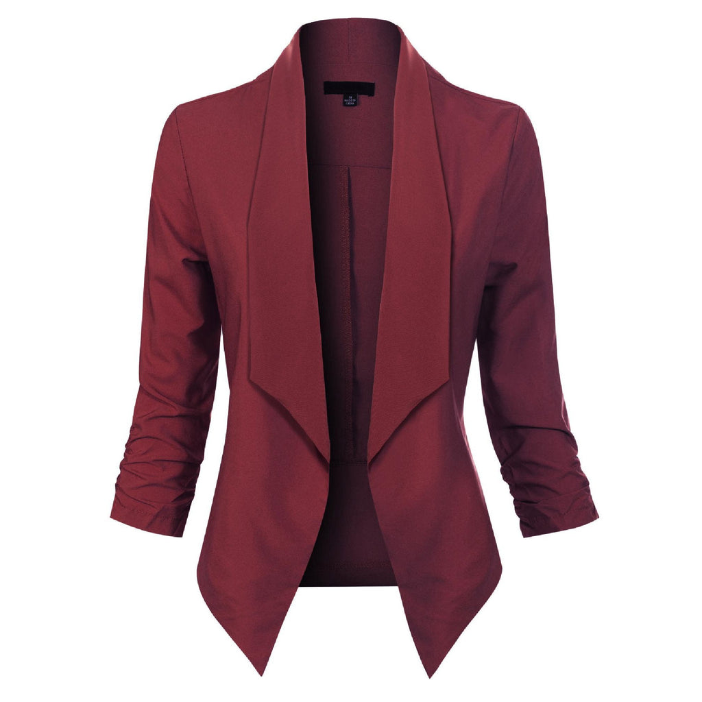 Women's Open-Front Blazer – Ruched-Sleeve Smart Layer