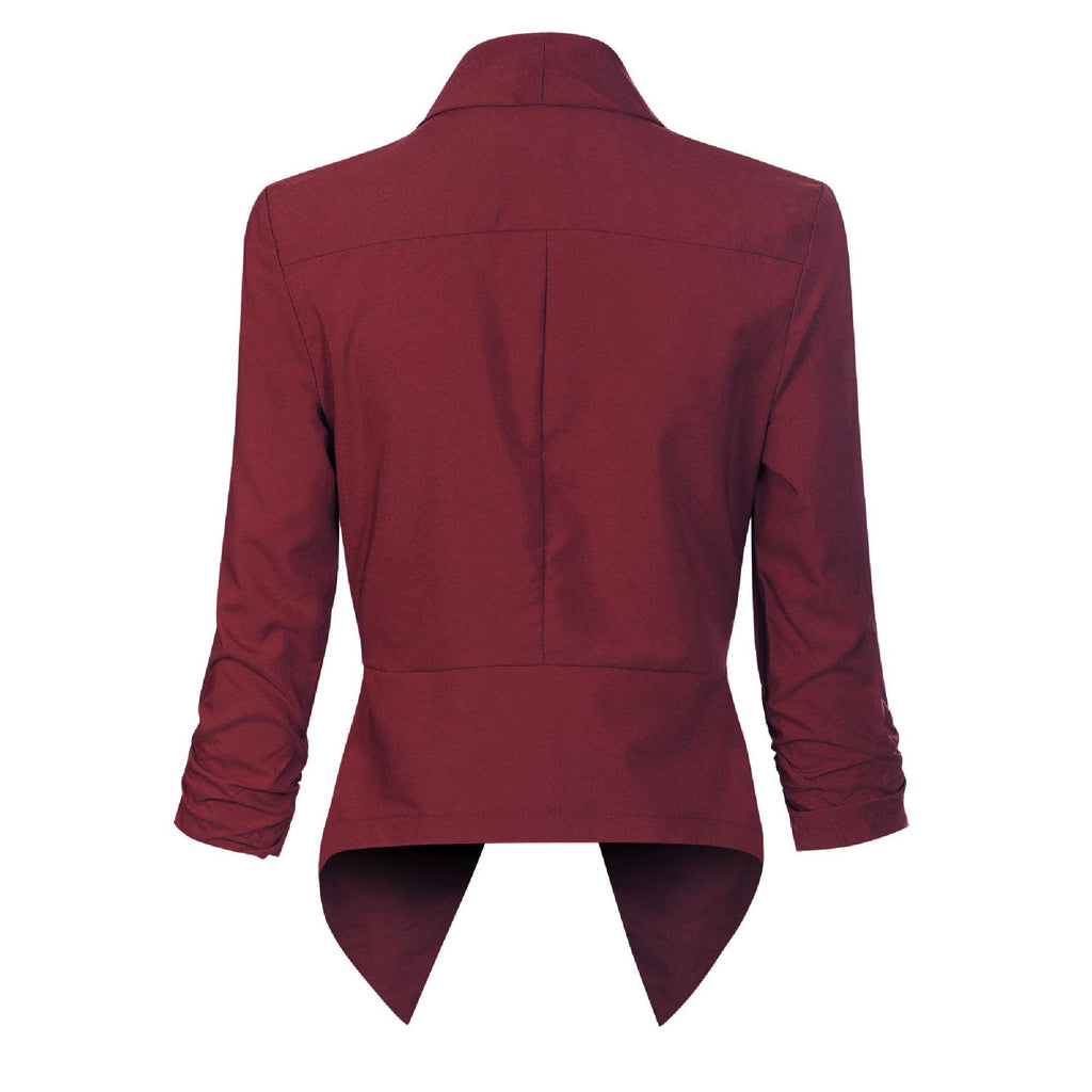 Women's Open-Front Blazer – Ruched-Sleeve Smart Layer