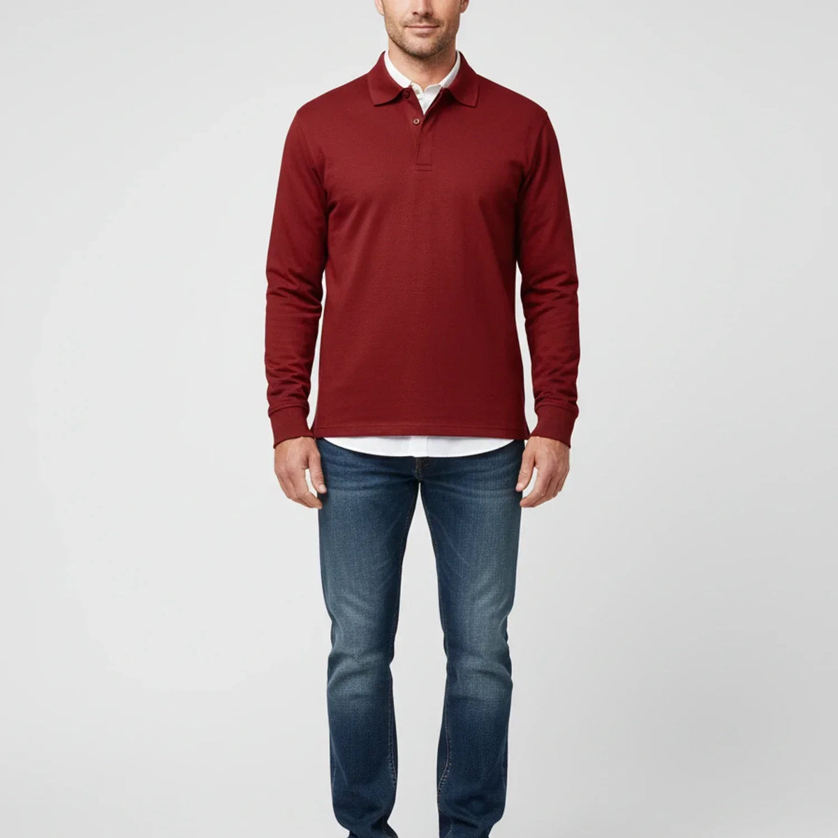 Men's Smart Casual Polo Shirt Long Sleeve Collared Top