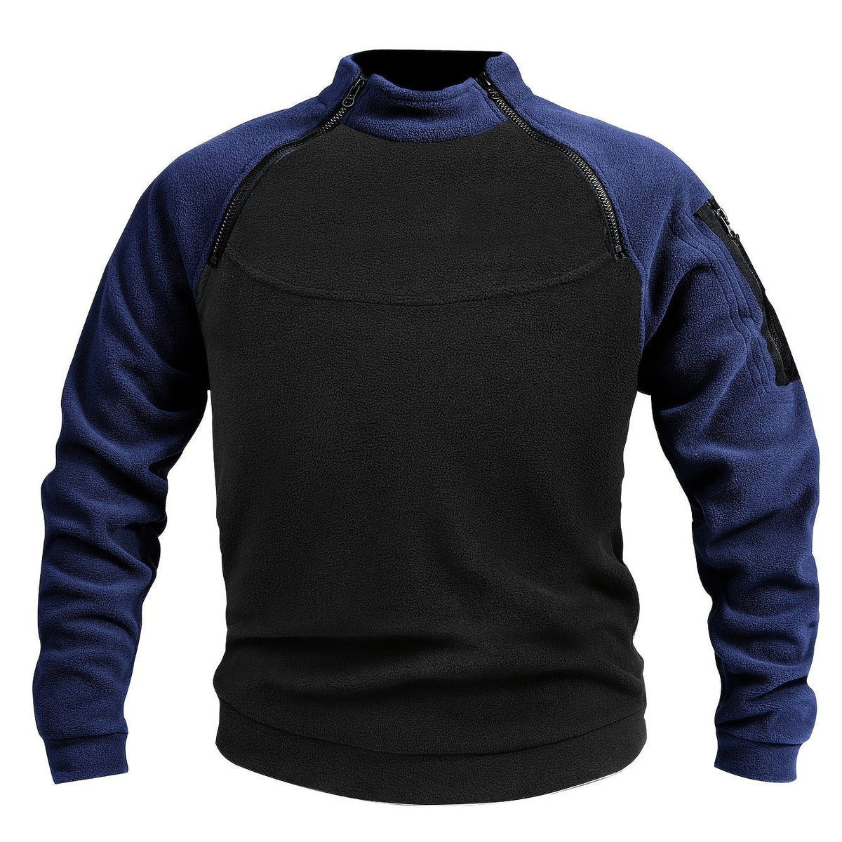 Women's Cold-Weather Plush Knit Sweater with Zip Accent - Black With Blue Insert