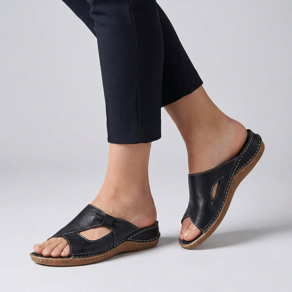 Women's Slip-On Flat Mule Sandal with Cut-Out