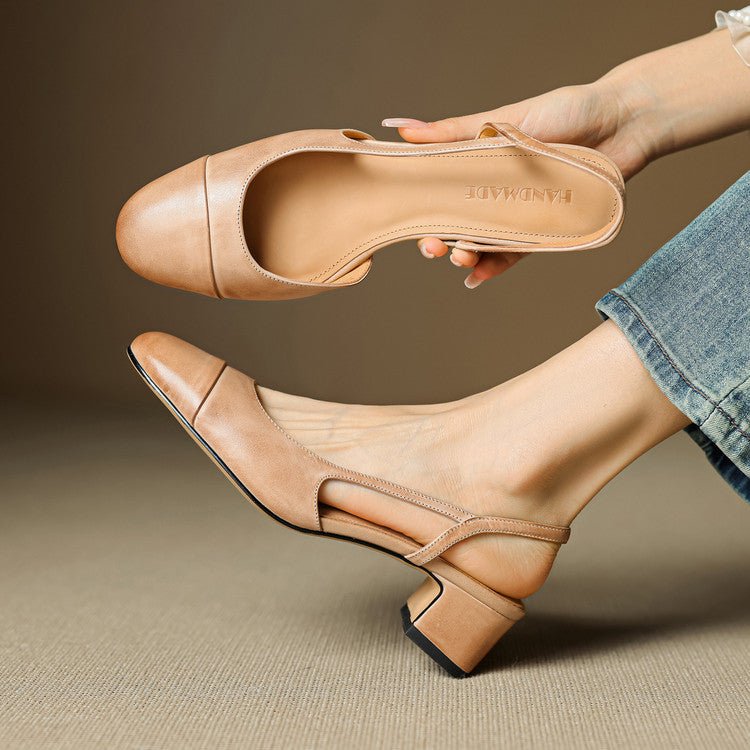 Women's Genuine Leather Almond-Toe Slingbacks - Khaki