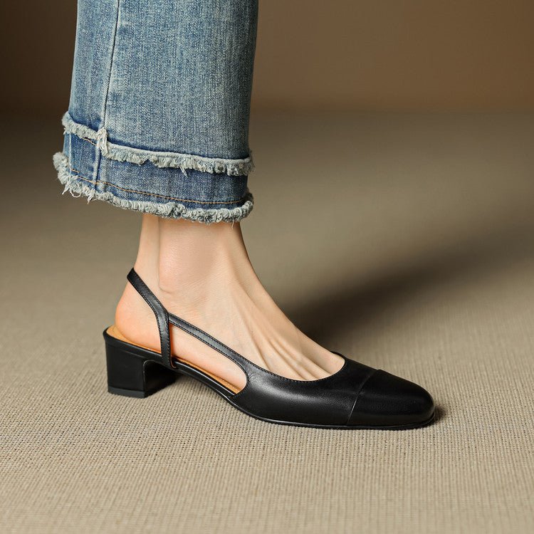 Women's Genuine Leather Almond-Toe Slingbacks - Black