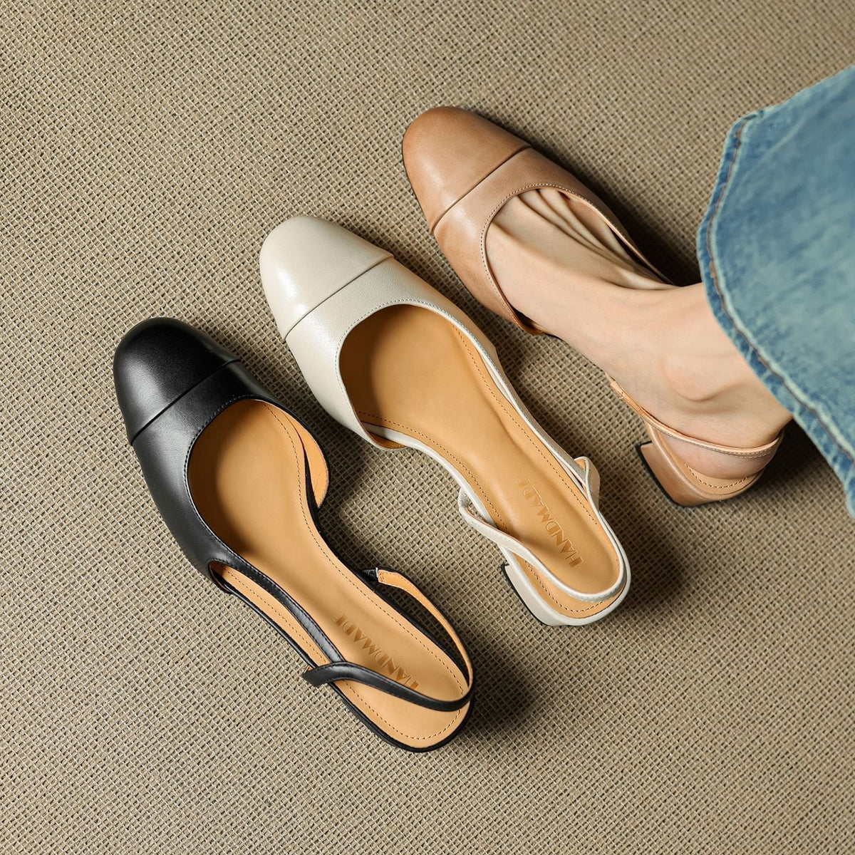 Women's Genuine Leather Almond-Toe Slingbacks