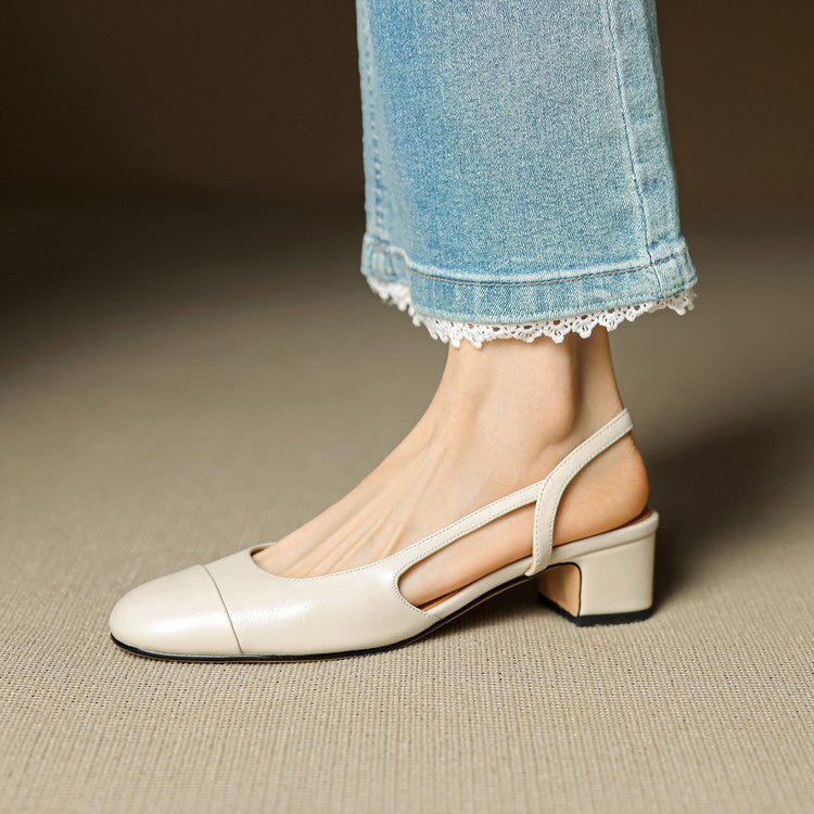 Women's Genuine Leather Almond-Toe Slingbacks - Cream