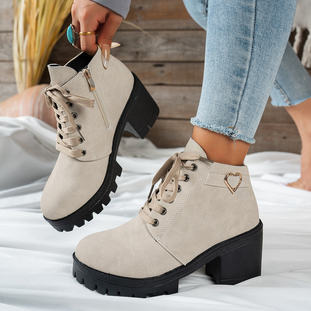 Women's Lace-Up Ankle Boot with Block Heel