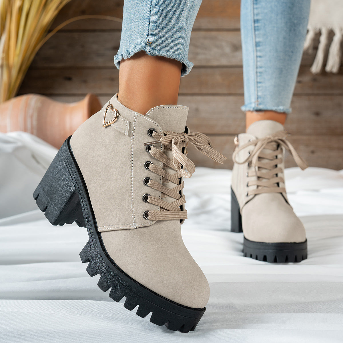 Women's Lace-Up Ankle Boot with Block Heel