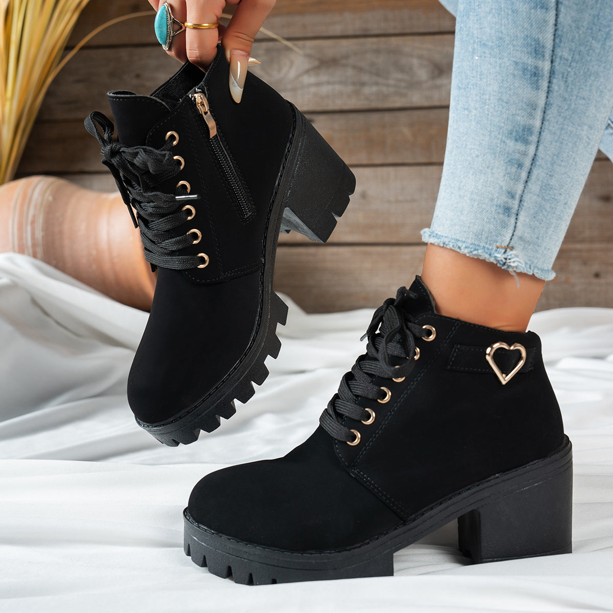 Women's Lace-Up Ankle Boot with Block Heel
