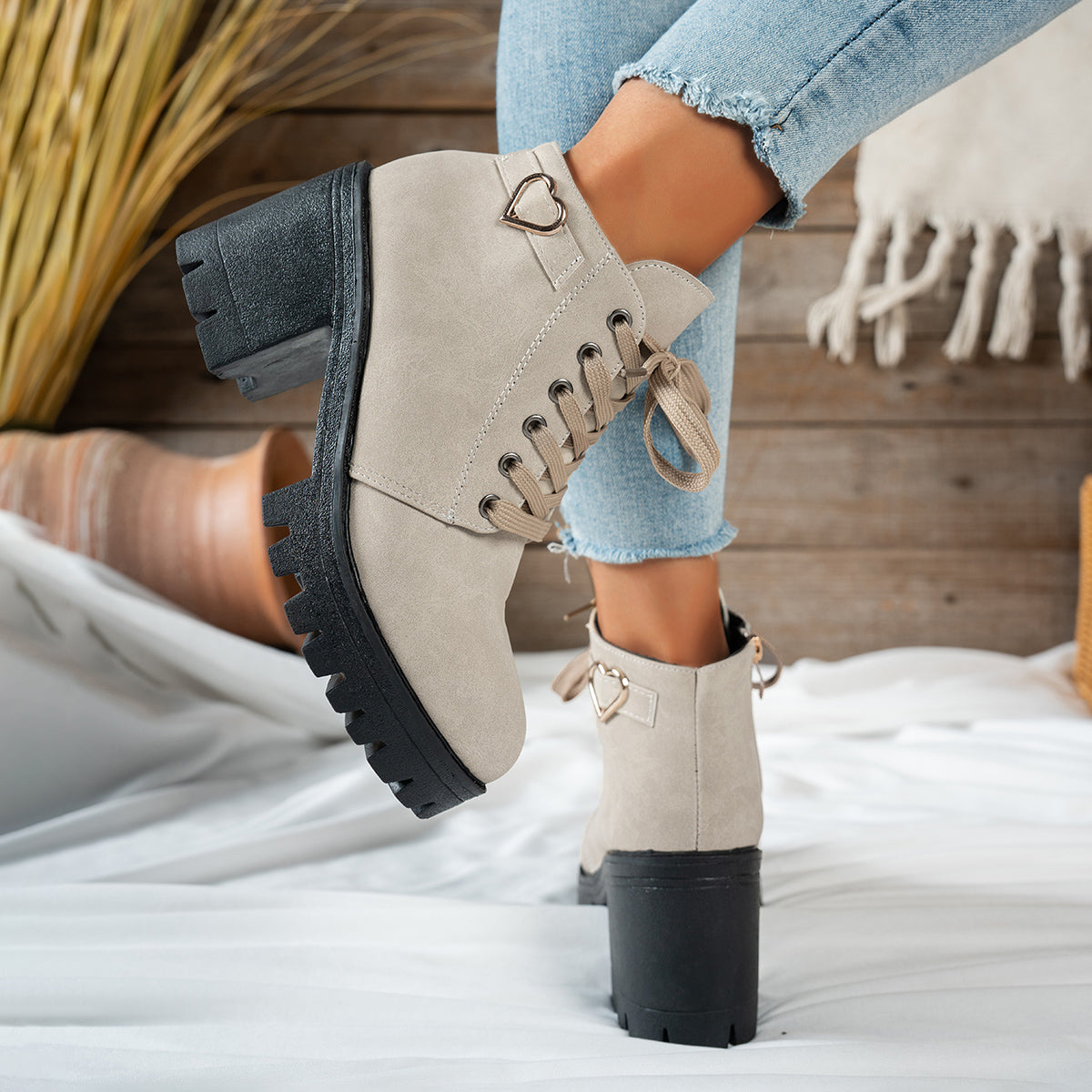 Women's Lace-Up Ankle Boot with Block Heel