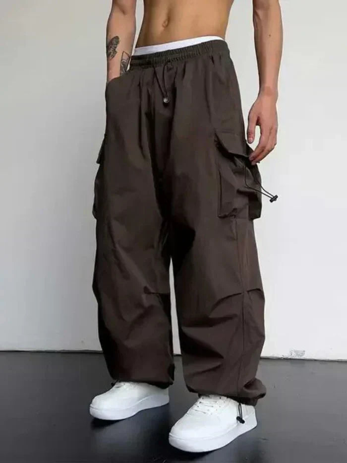 Men's Wide Leg Cargo Trousers Baggy Streetwear Pants