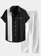Men's Cotton Shirt and Linen Blend Trousers Set Lightweight