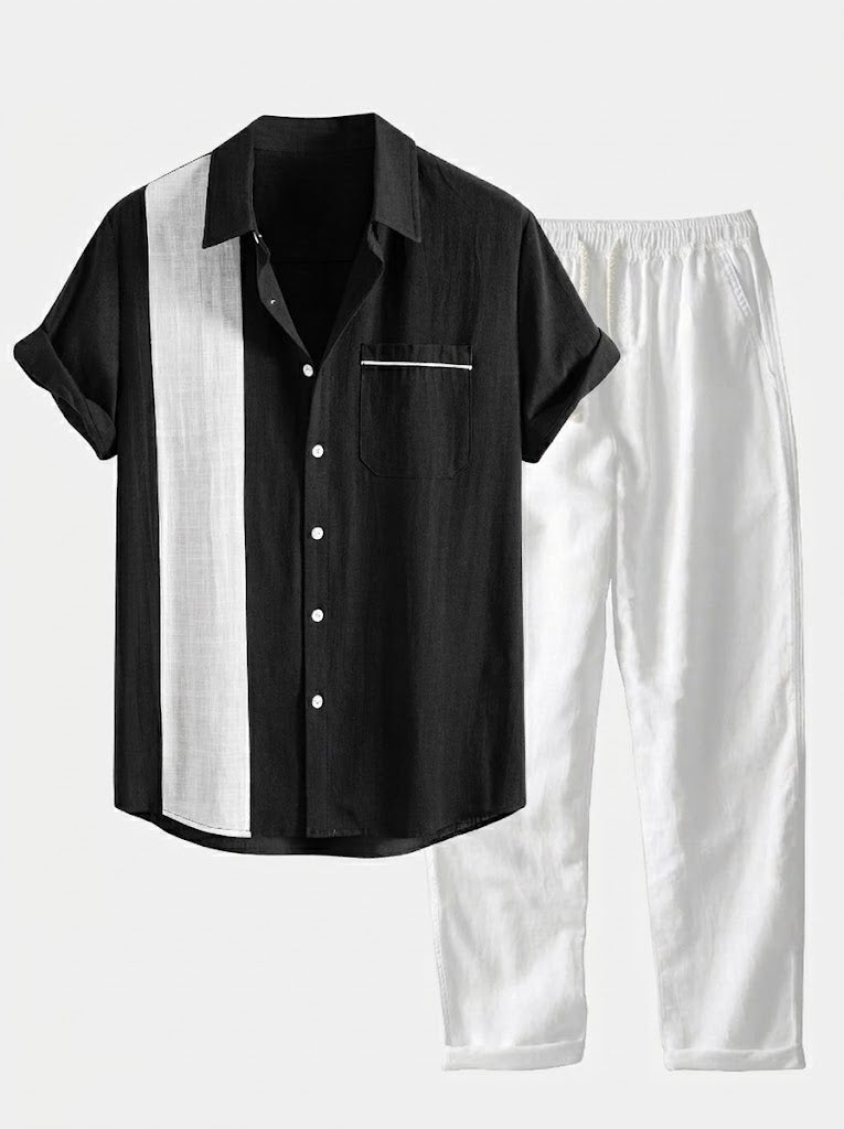 Men's Cotton Shirt and Linen Blend Trousers Set Lightweight