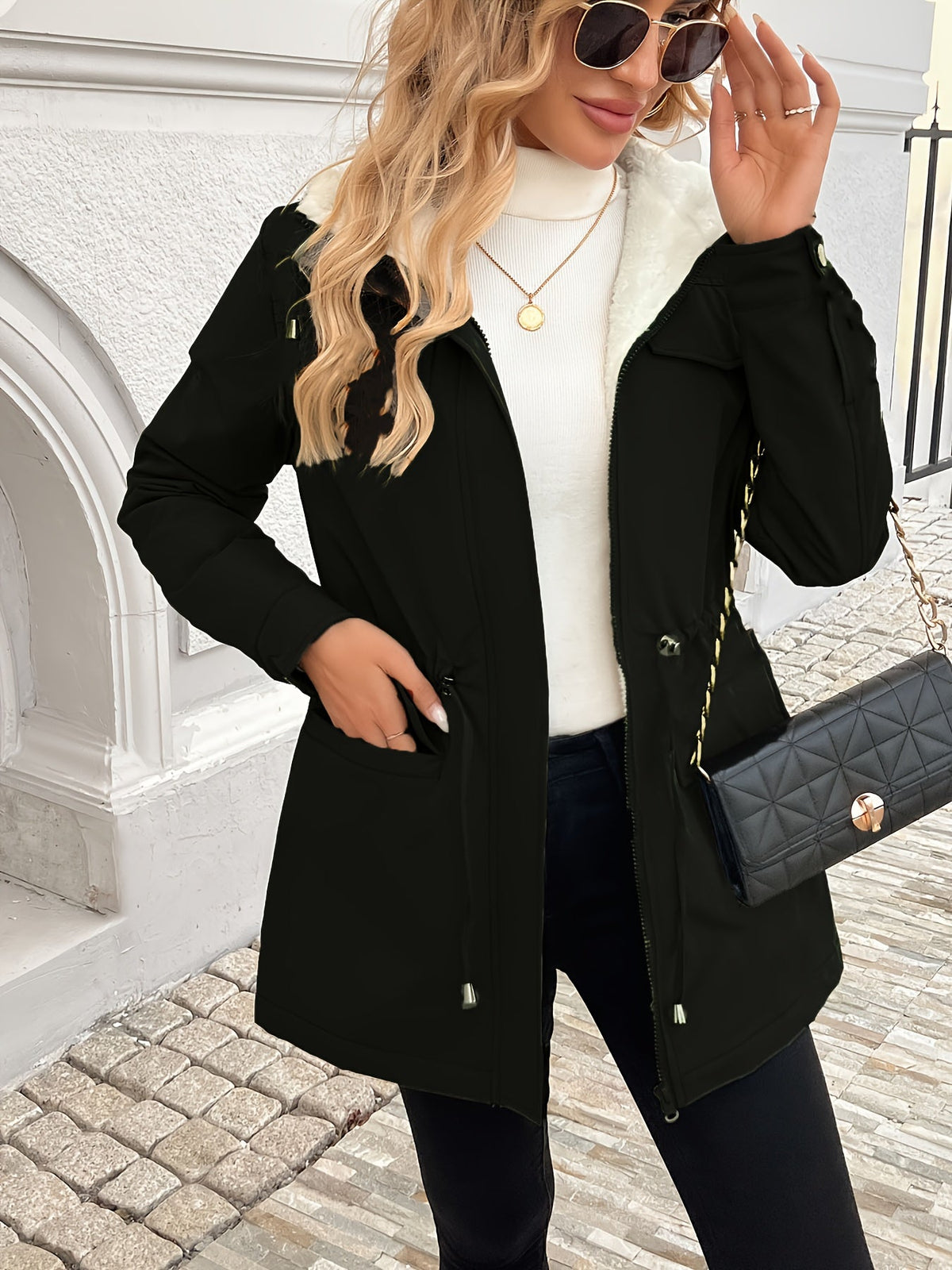 Women's Lined Full-Zip Hooded Jacket with Cinch Waist