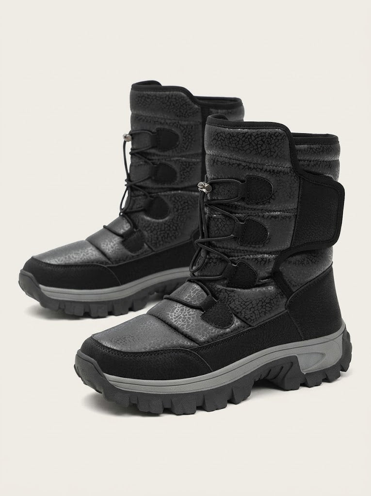 Men's Raised Shaft Winter Snow Boots with Plush Interior - Black