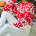 Women's Snowflake and Deer Knit Holiday Sweater - Red+white