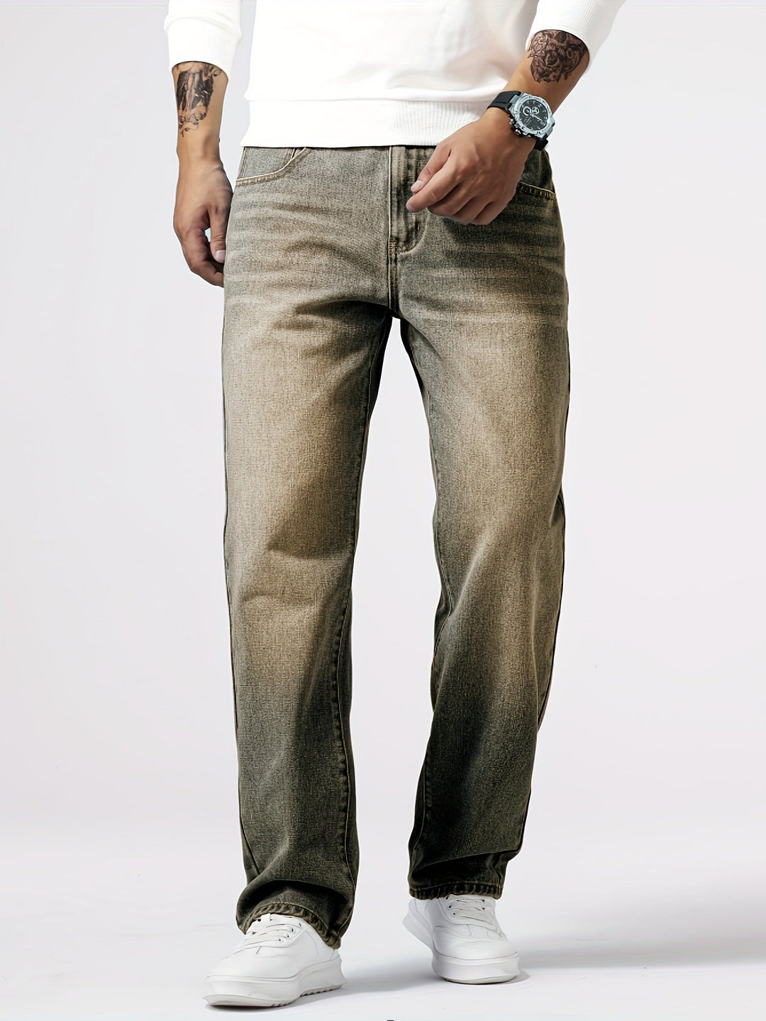 Men's Denim Jeans Straight Leg Washed Blue Everyday Fit