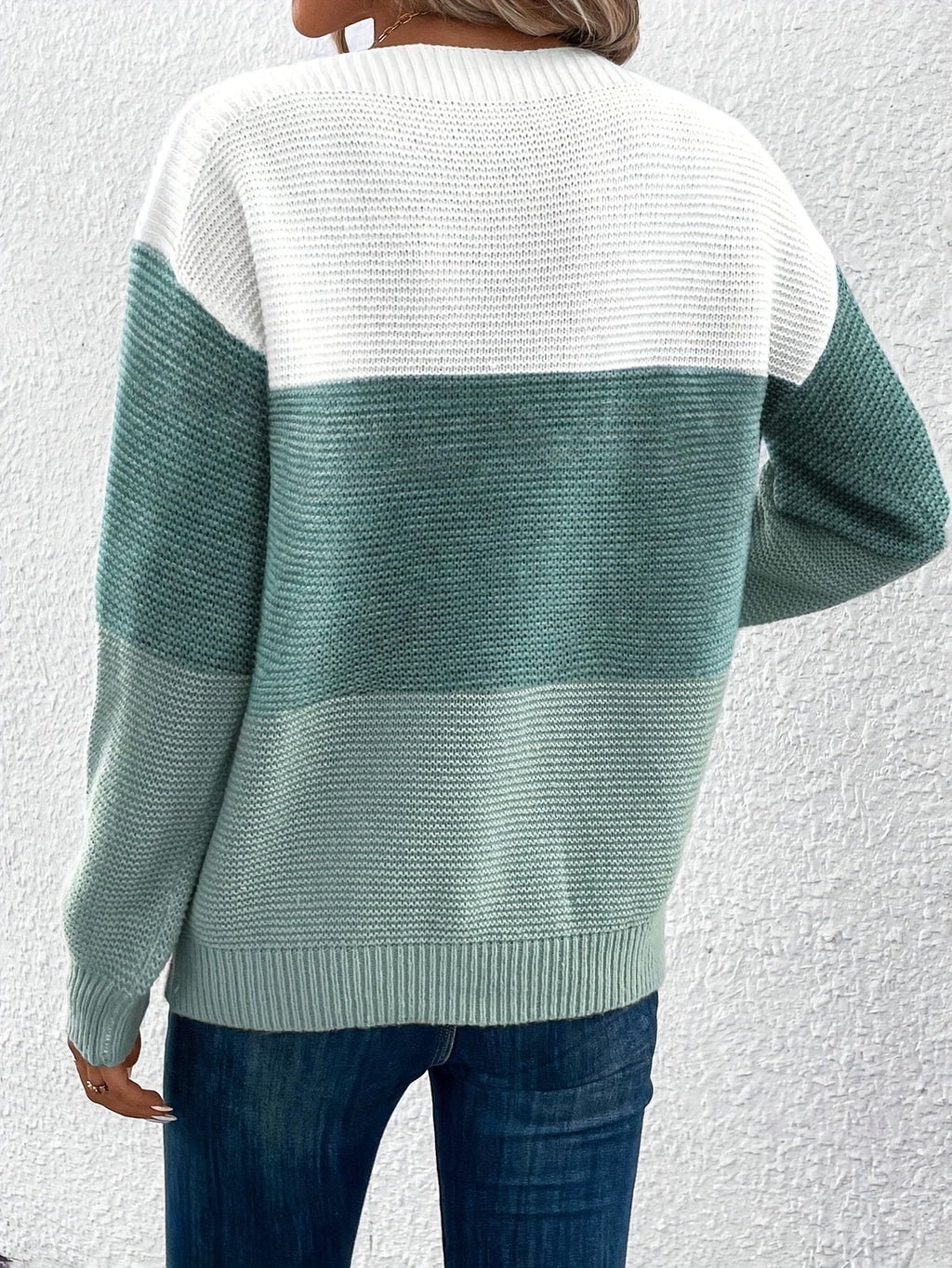 Women's Relaxed Contrast Block Knit Sweater